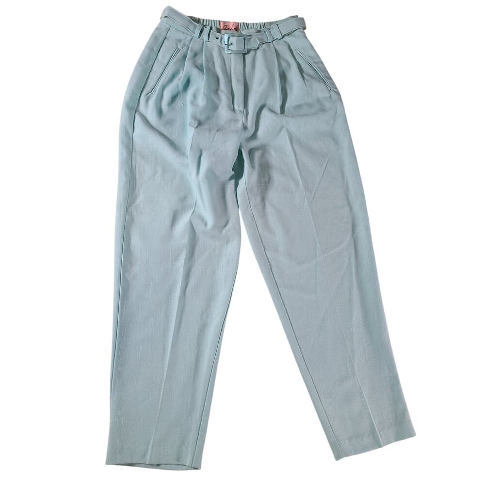 70s/80s Jaclyn Smith Seafoam Green Indie Light Academia Dopamine Pleated Pants